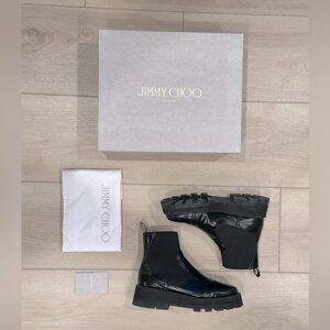 Jimmy Choo Clayton Black Leather Crystal Embellished Chelsea Boots 
Size 39 US 8